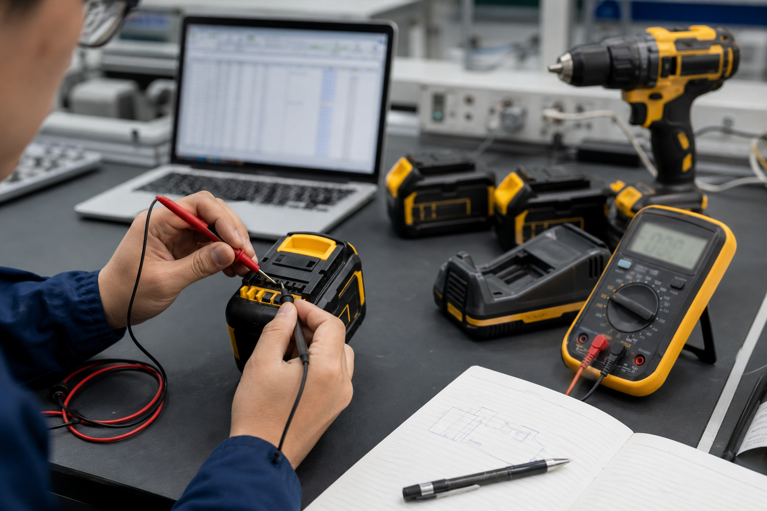 Battery pack testing scene