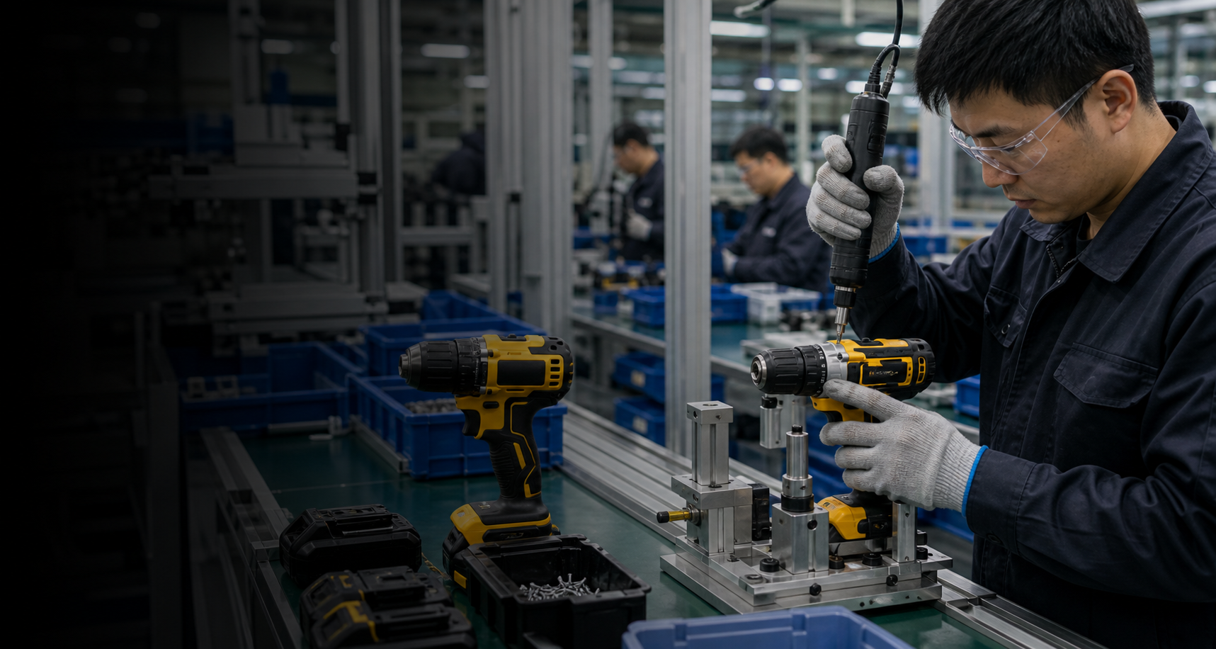 Realistic cordless power tool assembly line