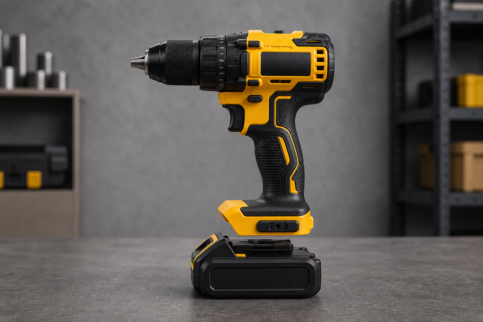 VF20 brushless drill side angle and battery interface